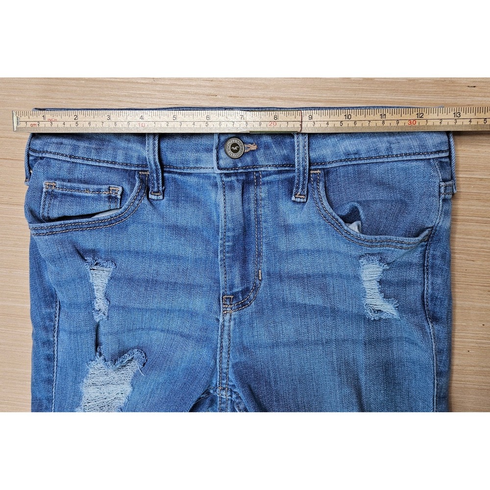 Hollister Mid-Rise Super Skinny Jeans Womens 3R Blue Distressed Denim Stretch - Picture 5 of 13